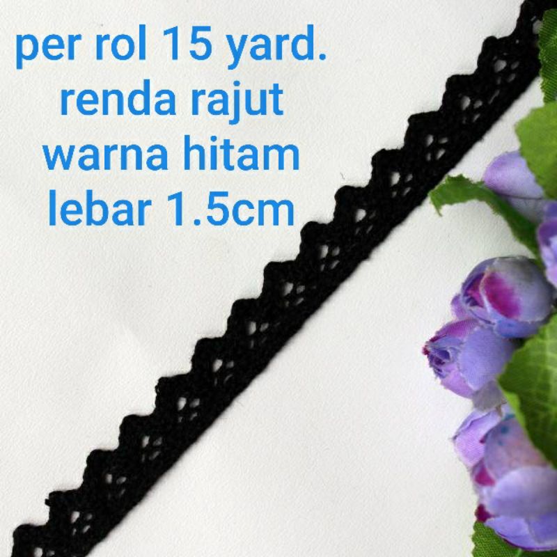 per rol 15 yard renda rajut warna hitam lebar 1.5cm