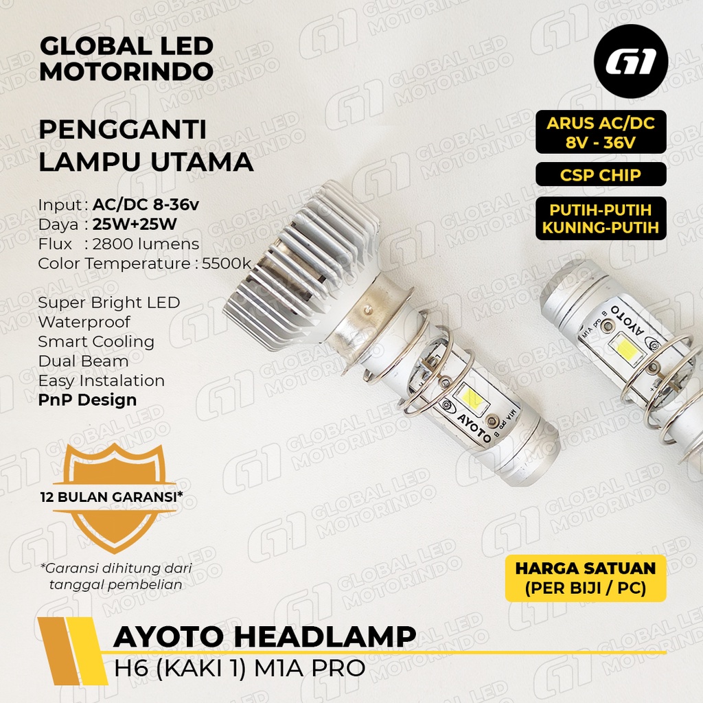 [AYOTO] LAMPU DEPAN (HEADLAMP)  H6 LED M1A PRO AC DC UNTUK MOTOR MATIC / BEBEK