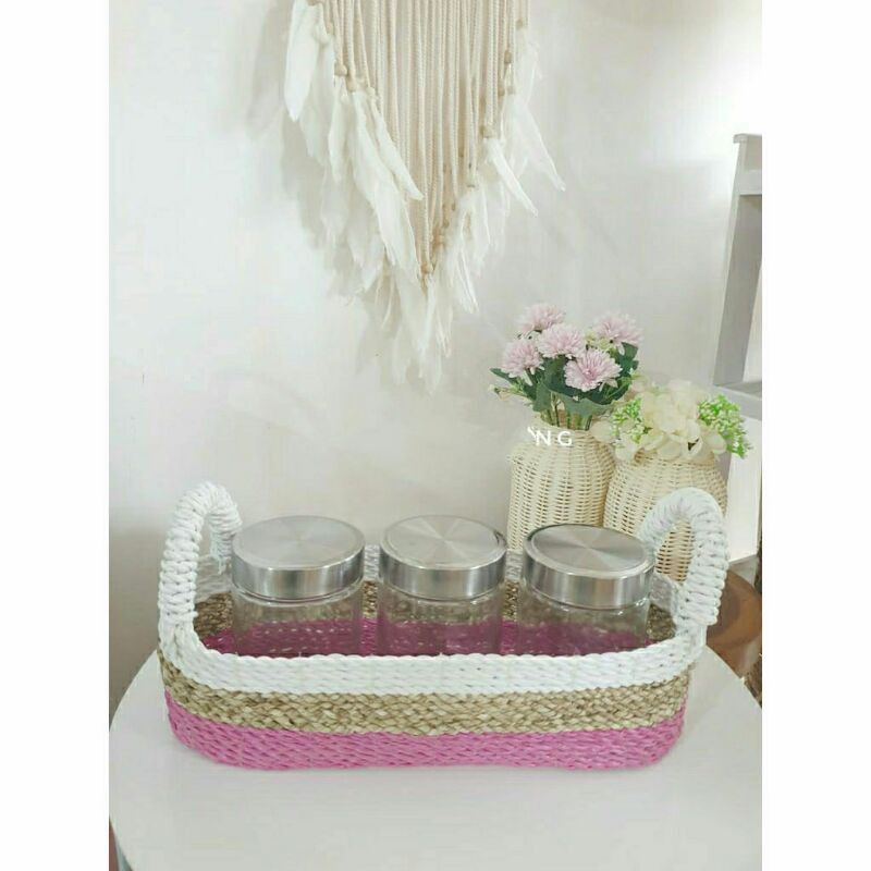 

Tray Nampan Hampers Tempat Toples Keranjang Aqua Hampers Anyaman Seagrass Kerajinan Grosir