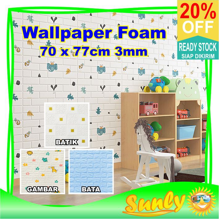 ☀ Sunly ☀ A093 Wallpaper Dinding Foam 3D Motif Batu Bata Batik Gambar Anak Dekorasi Sticker Murah