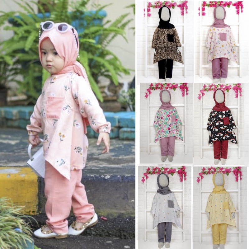 Setelan Hijab Anak Azzahra Pashmina 1-4 tahun Bahan Katun Rayon