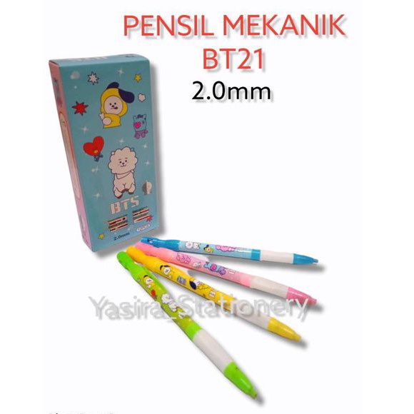 12 PCS Pensil Mekanik Karakter Lucu BTS BT21 Fancy 2.0 MM