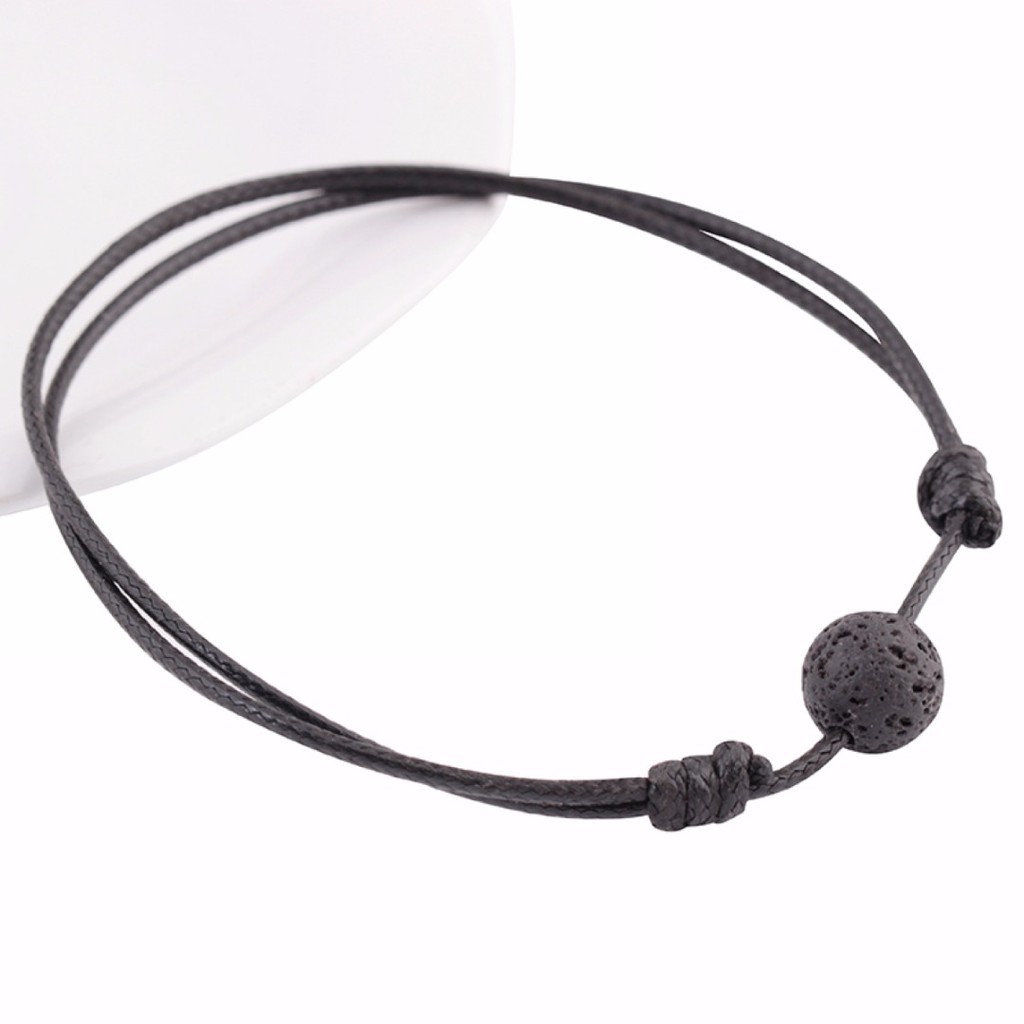 SALE 9.9 Gelang Black Lava Bead Adjustable Essential Oil Diffuser Leather Bracelet