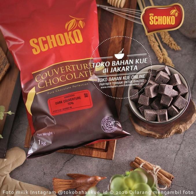 

[COD] Schoko Dark Chocolate Couverture CUBE 72% 1kg Cokelat Baking Coklat [COD]