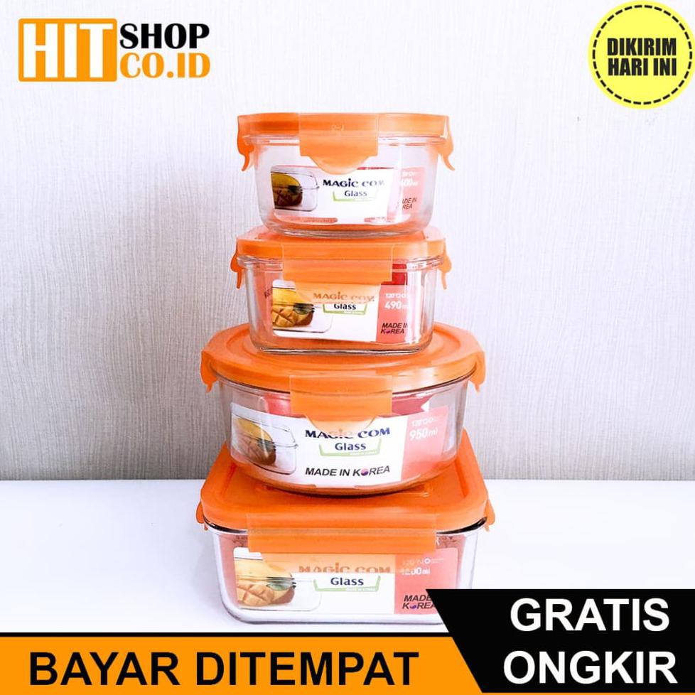 (BAYAR DITEMPAT) JB1696 YONG MA - MAGIC COM GLASS - 4 PCS TEMPAT/KOTAK MAKANAN KACA - 400 ML 490 ML