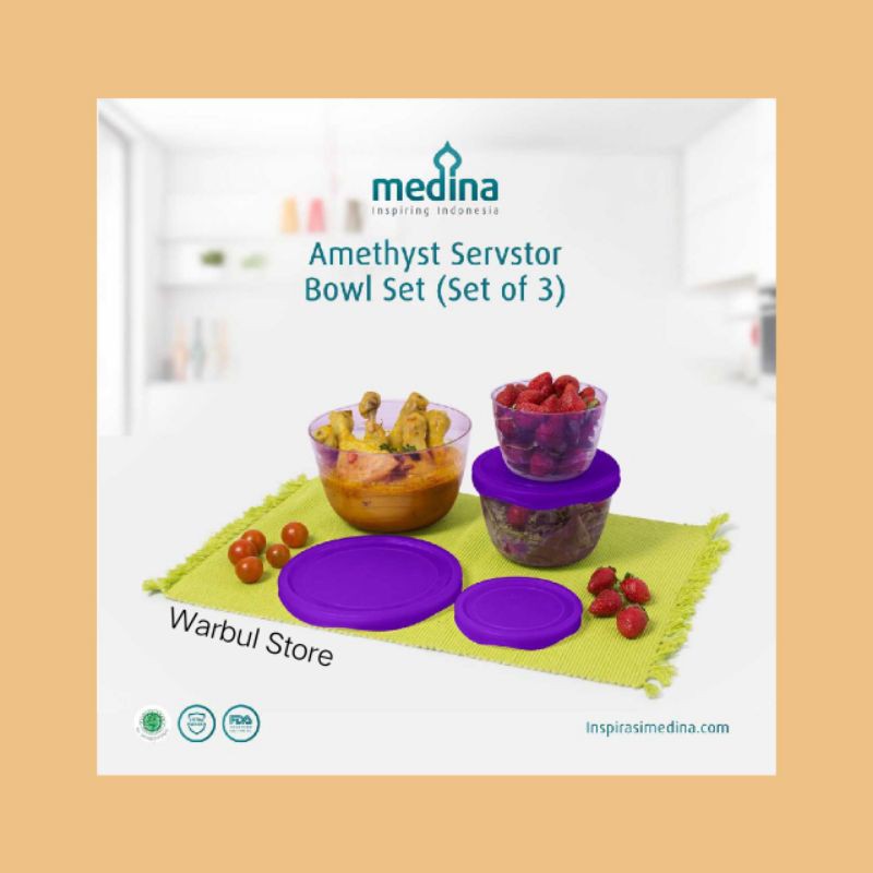 Wadah saji Amethyst Servstor Bowl Set of 3 wadah serbaguna + tutup