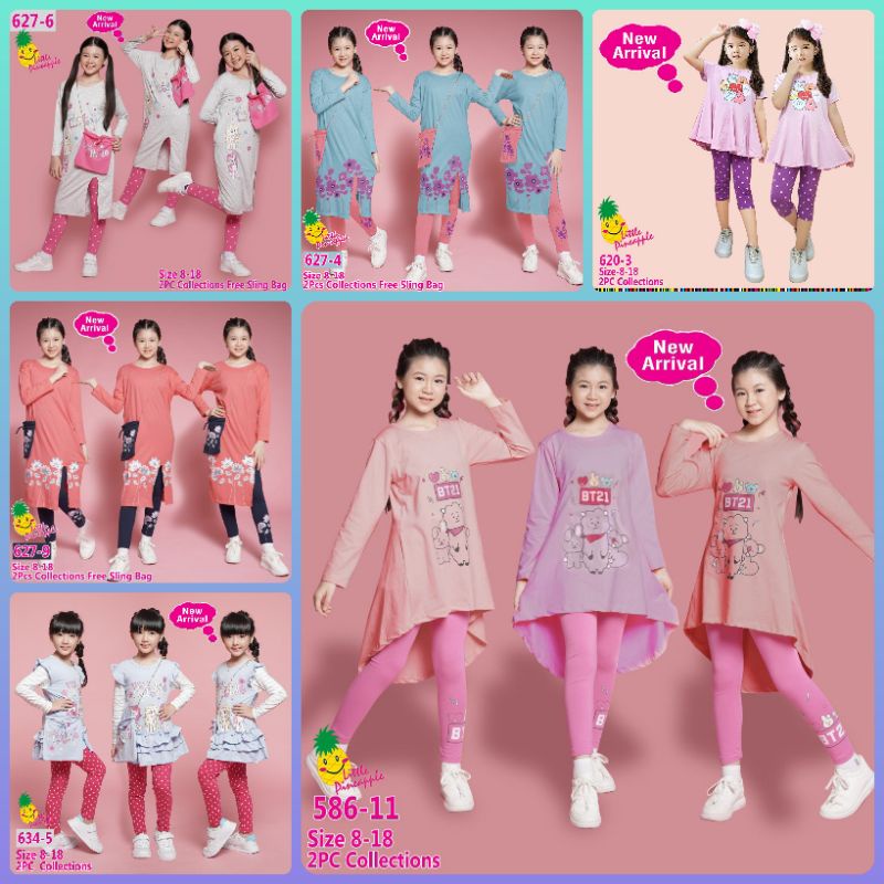 Setelan Little Pineapple BT21/BTS  usia 6 - 11 tahun