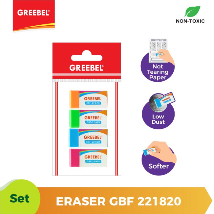 Penghapus Greebel Eraser Colorful GBF221820 Warna - 4pcs.