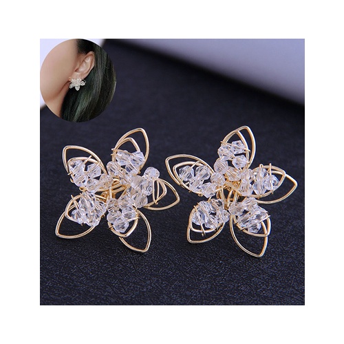 LRC Anting Tusuk Fashion Metal Crystal Flower Stud Earrings A63291