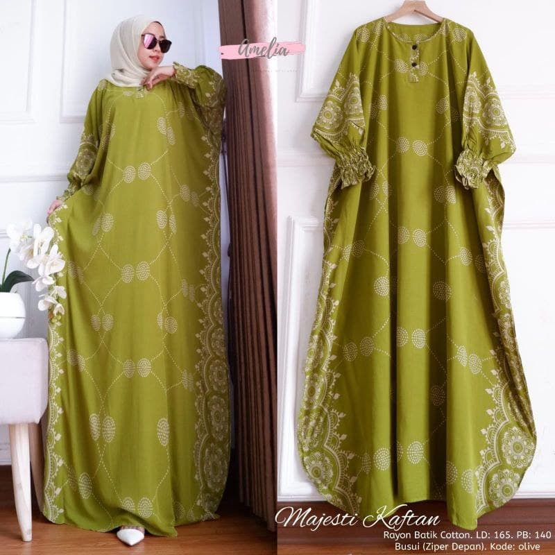 Presila Kaftan Wanita Rayon Premium Gamis Dress Jumbo Batik Longdress Gamis Bigsize LD 160 cm