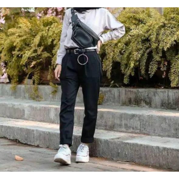 TERMURAH Celana panjang wanita baggy pants Bahan Amirican drill Kain Stretch Melar jumbo Fashion Cew
