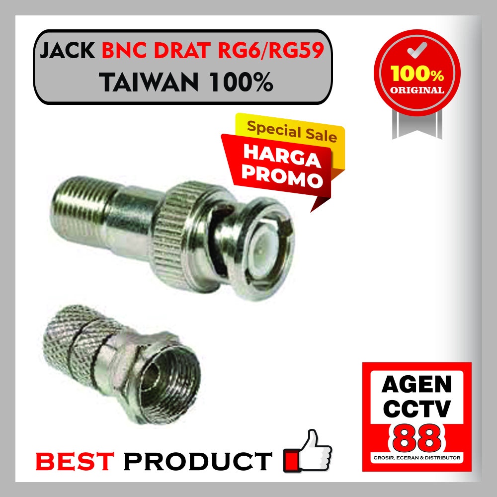 BNC DRAT RG6 / RG59 TAIWAN ASLI 100% Grade A Jack konektor CCTV DLL