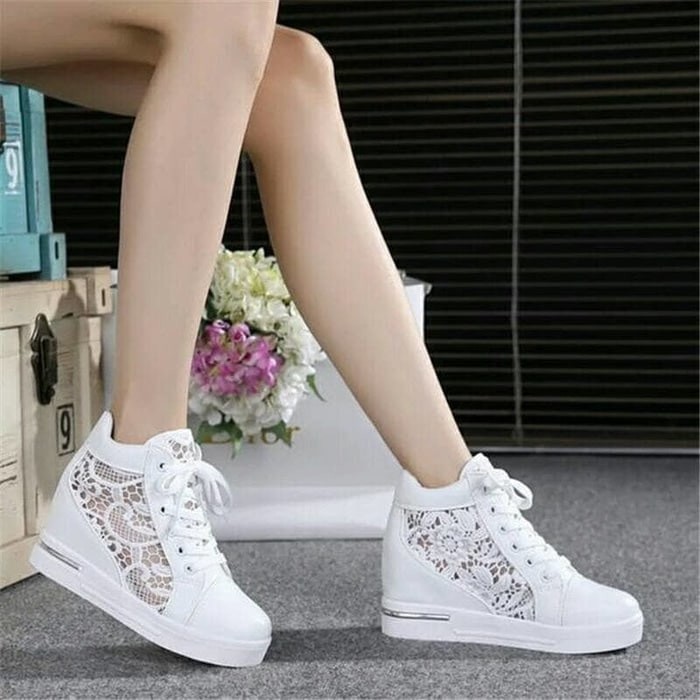 Sepatu Boots boot Wanita Wedges import heels sepatu panjang sneakers murah 2018 SNEAKER WEDGES WHITE
