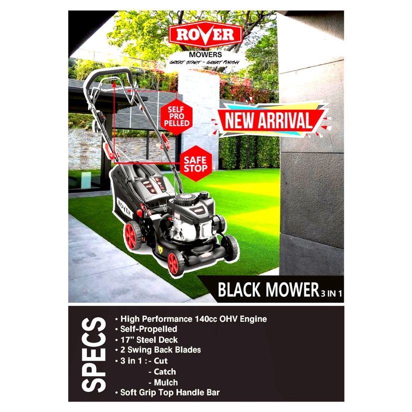 Mesin Potong Rumput Dorong ROVER 3in1 BLACK MOWER 17&quot; METRO 250 / Lawn Mower Rover Black Mower