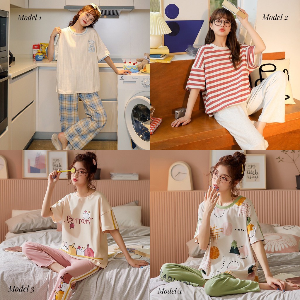 Baju tidur / piyama / baju santai wanita import korea murah BTB037 motif lucu celana panjang