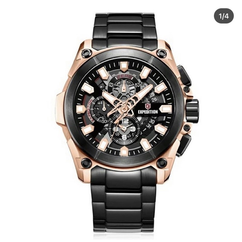 Expedition original E6793 jam tangan pria stainless stell black rosegold
