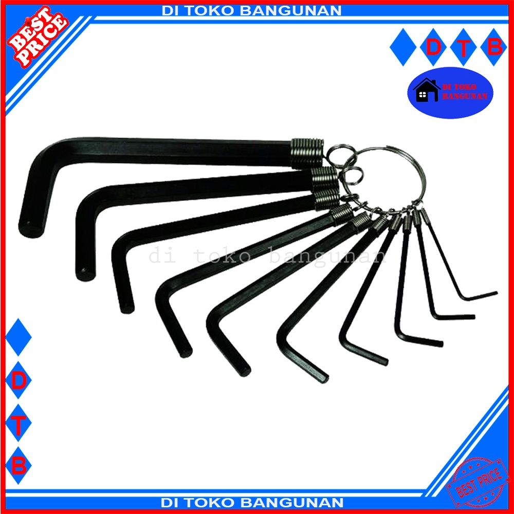 Kunci L Set 10 Pcs Popeye Varian Warna Hitam Silver Hex Key Pendek