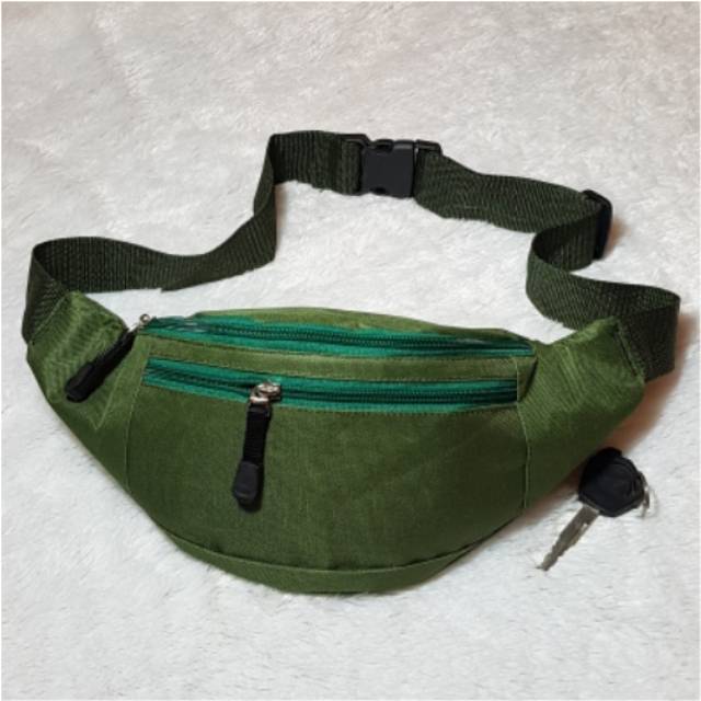 Waistbag Xtl Classic Tas Pinggang Pria Tiga Resleting Polyster