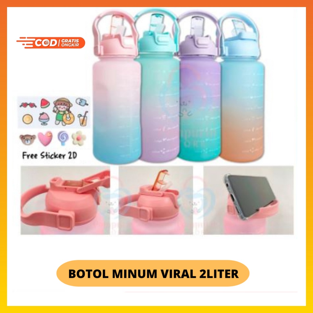 Botol Minum Viral 2L Gradiasi Pastel Botol Minum Waktu Botol Minum Motivasi 2 Liter Bottle Tumblr Free Stiker WHFURNITURE