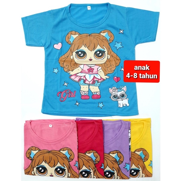 Kaos Anak perempuan 4 -8 tahun oblong  atasan baju cewek murah kuncir lol grosir