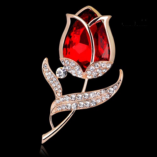 OW@ Womens Fashion Rhinestone Glass Tulip Flower Brooch Pin Wedding Party Jewelry Gift