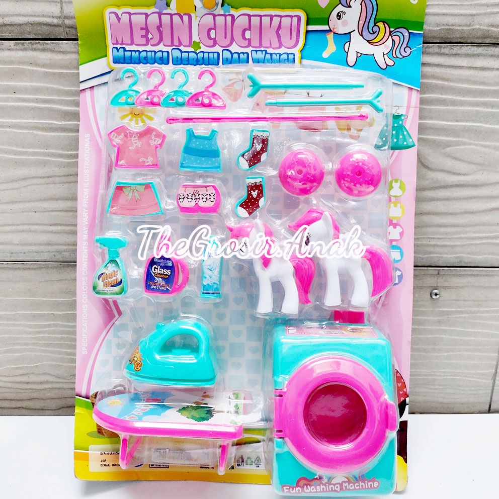 Mesin Cuciku MI01 Little Pony Mainan Peralatan Rumah Tangga Mini Setrika Hanger