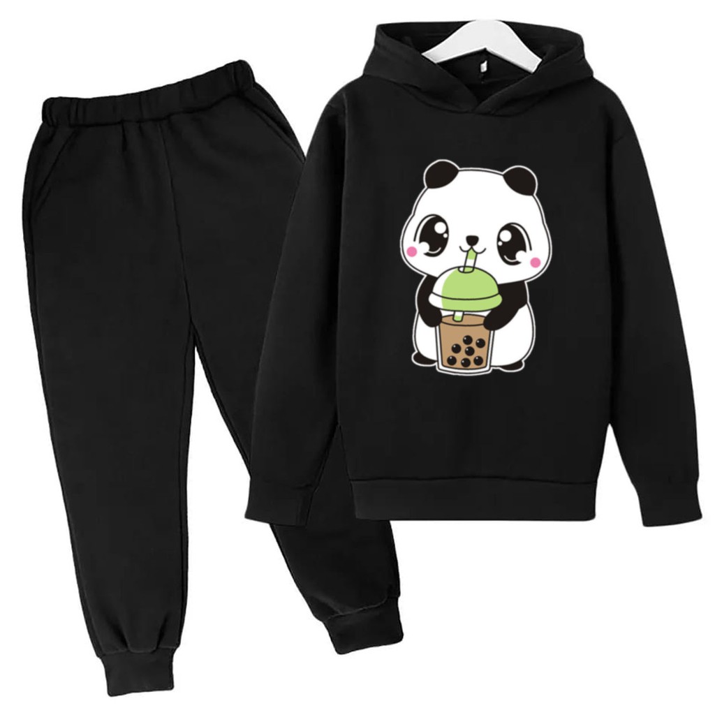 BESS - Baju Setelan Wanita Murah / Setelan Hoodie + Jogger Hitam - PANDA BUBLE