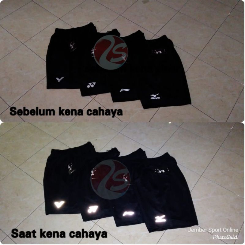 Celana badminton logo polyflex reflective shortpants black logo silver reflectiv celana bulutangkis