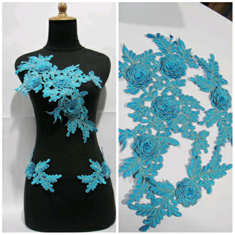 Bordir Rose 6 Bunga Biru Tosca   Bordiran Bunga   Kebaya   Bunga Bordir   Bordir Kebaya Pesta   Pay