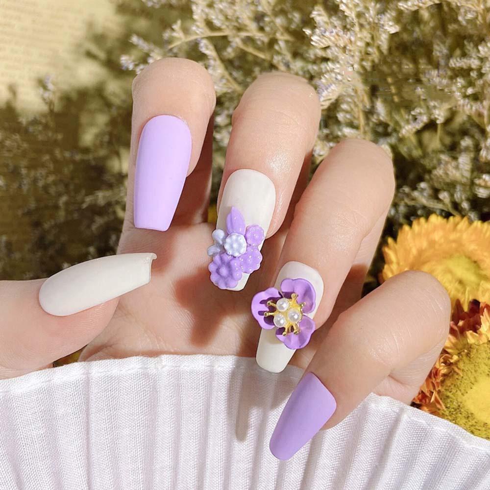 AUGUSTINA Perhiasan Bunga Nail Art Agustina Elegan Manikur Aksesoris Pesona DIY Desain Nail Art