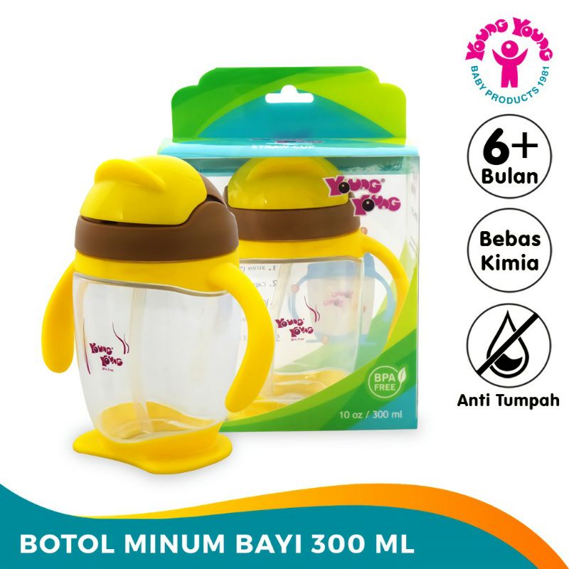 YOUNG YOUNG Botol Minum Bayi 300 ML Bebas Bahan Kimia Straw Cup IL-800-A