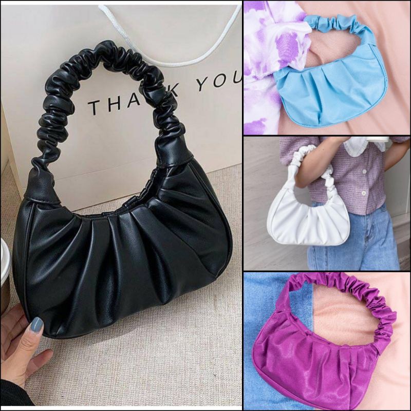 Tas Clara Kerut (Hitam, Putih, Ungu, Tosca) - Shoulder bag hits murah ketek tangan lilac Korea style