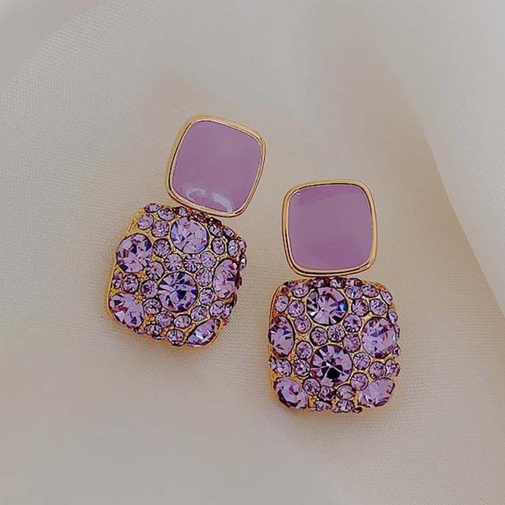 Hu Hu Hu Hu Hu Alat Bantu Pasang Kacamata♡ 1 Pasang Anting Stud Berlian Imitasi Bentuk Persegi Gaya Vintage Untuk Wanita