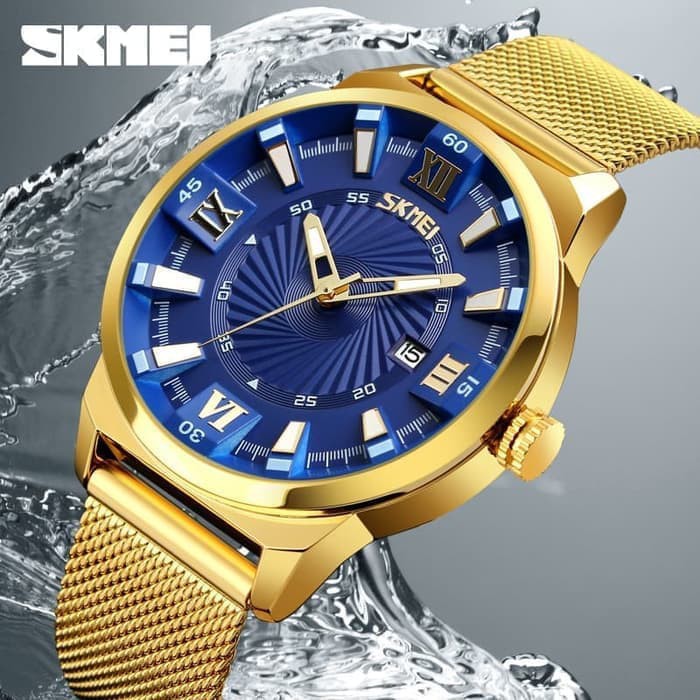 Jam Tangan Pria Analog Skmei 9166 Blue Water Resistant 30m