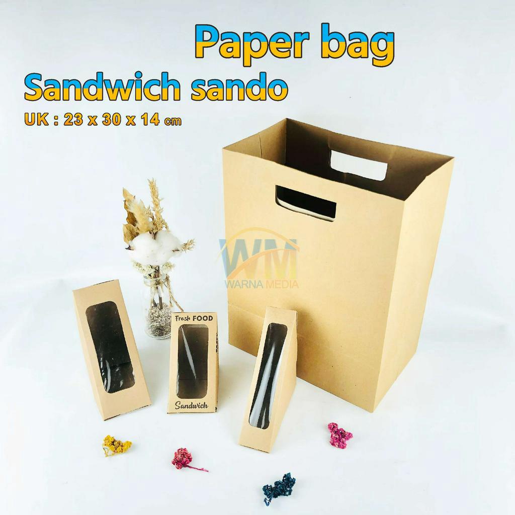 Paper Bag Sandwich Sando / Kantong Kertas / Paper Bag Polos 23x14x30 / Kantong Tas Belanja / Kantong Souvenir / Shoping Bag