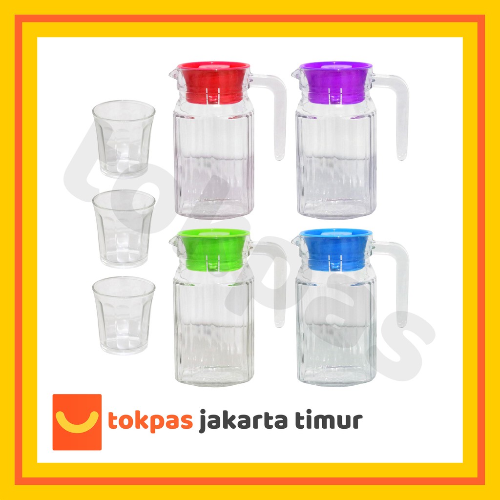 Pitcher Set 600 mL 4 Pcs / 1 Teko Kaca + 3 Gelas Kimglass PCLS 620