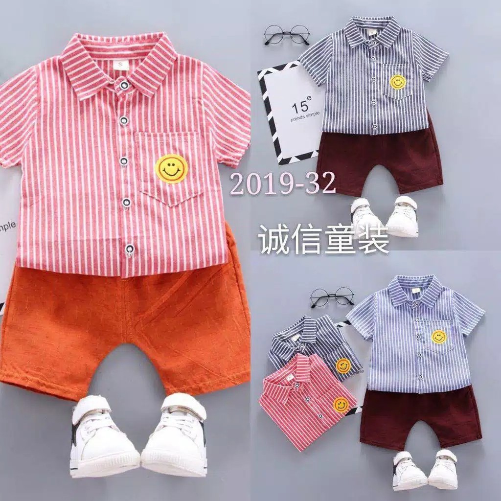 gos SET IMPORT SMILE KRAH SALUR setelan anak cowok import motif