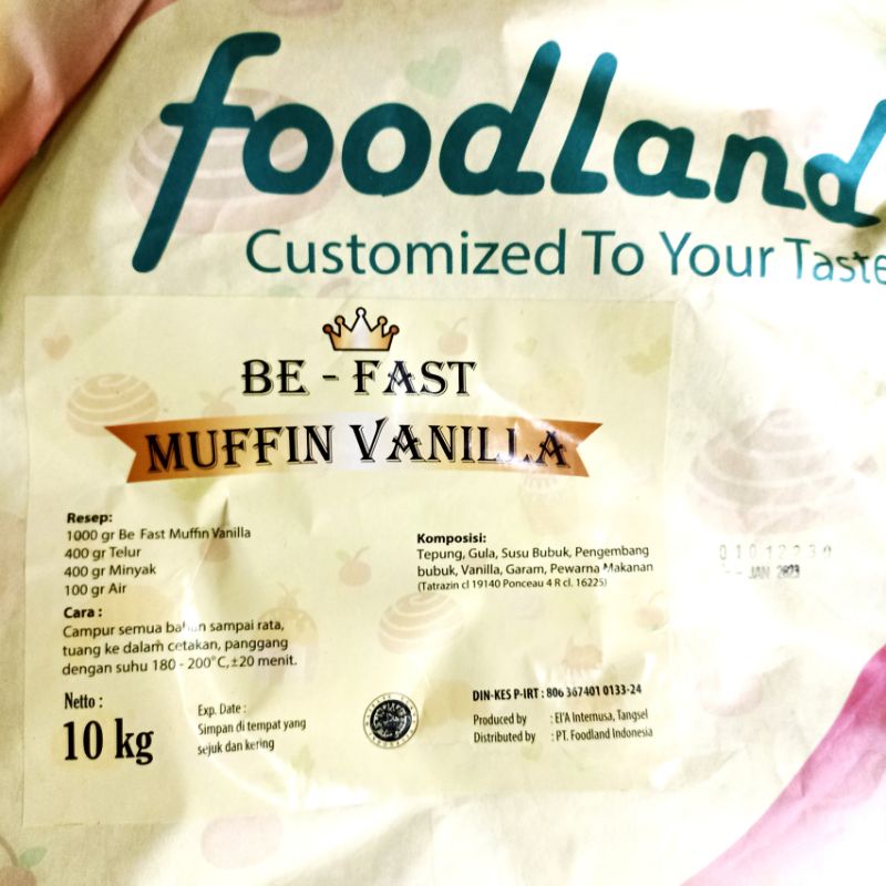

Foodland BE FAST Muffin Vanilla 10 Kg ( Gosend Bandung )