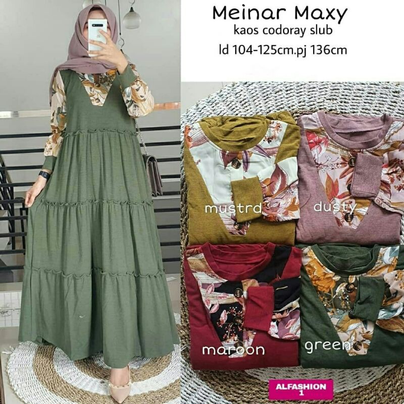 Meinar Maxy green gamis dress Kaos codoray slub fit to XXXL bigsize codorai new syari muslim terbaru