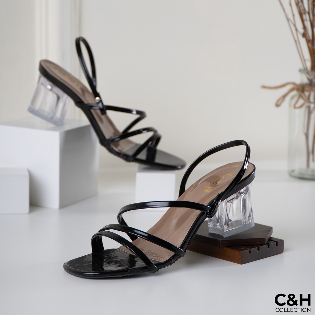 sandal heels wanita gabriella / hak kaca 5cm
