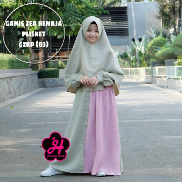 Gamis Zea Plisket | Baju Set Hijab Stelan Jilbab Anak Dewasa