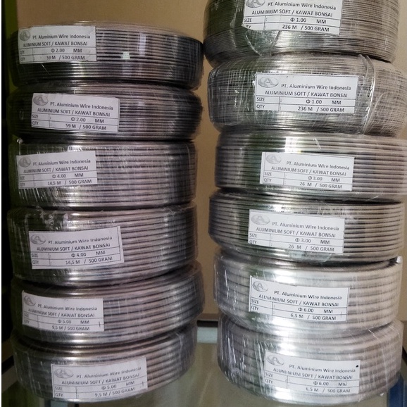 Kawat Bonsai Alumunium Roll 1/2 kg ukuran 1mm-6mm