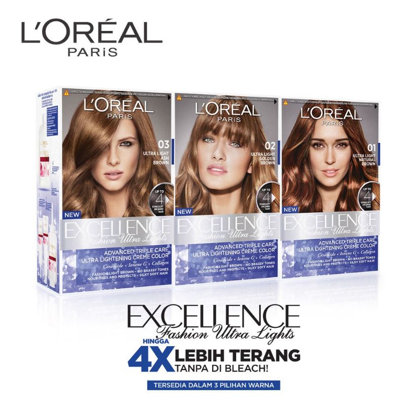 ❤️ Gift.A ❤️ L'Oreal Loreal Paris Excellence Fashion Ultra Lights 4x Hair Color Pewarna Rambut Tanpa