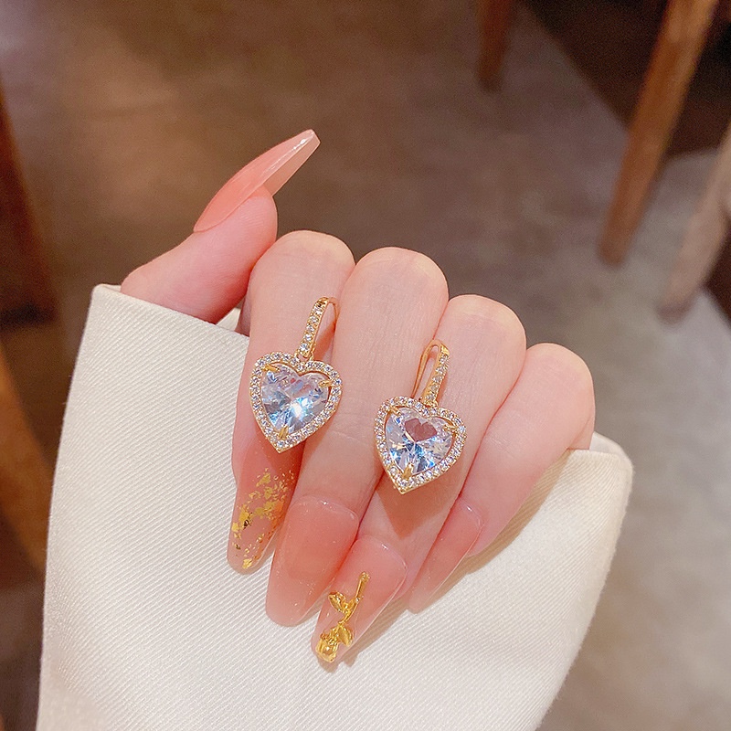 Anting Tusuk Sterling silver 925 Desain Hati Hias Zircon Besar Mewah Untuk Wanita