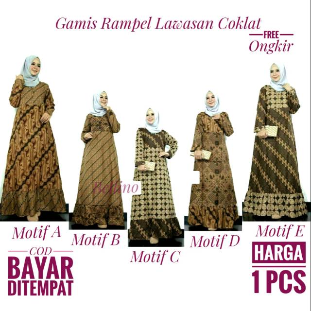 Bellino - Gamis Rampel Bawah Lawasan Coklat/ Gamis Rampel Style Modern/ Batik Muslimah Busui Terbaru