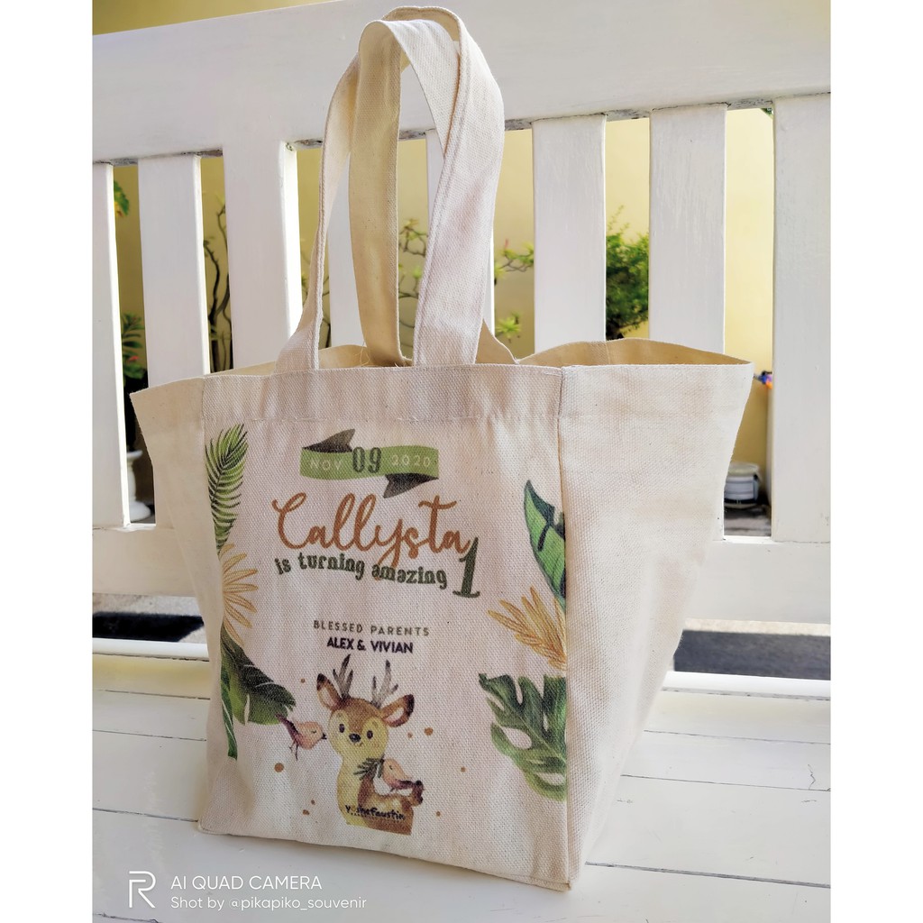 Tas Kanvas Tote Bag Custom Souvenir Ultah Wedding Promosi