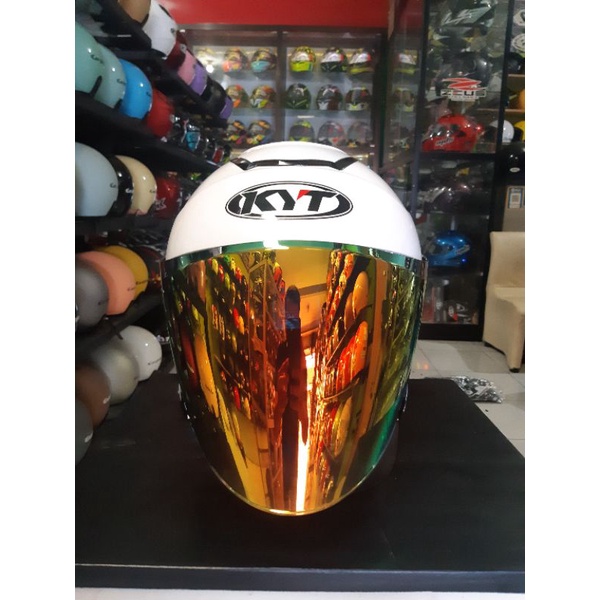 KYT Kyoto R Solid White / Kyoto R Putih Original kyt-+ visor red