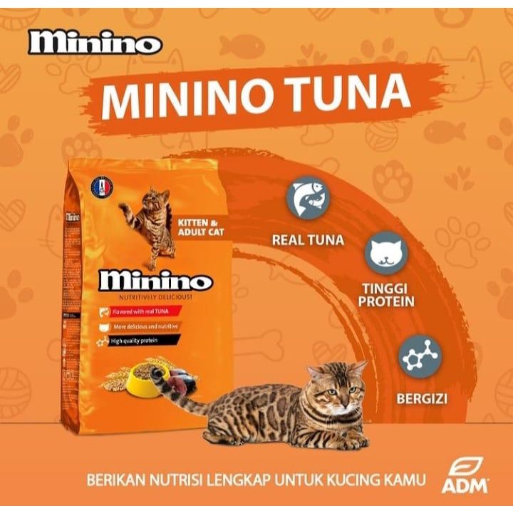 MININO 1 Kg Tuna All Stage  repack Makanan kucing Kering Made in Prancis