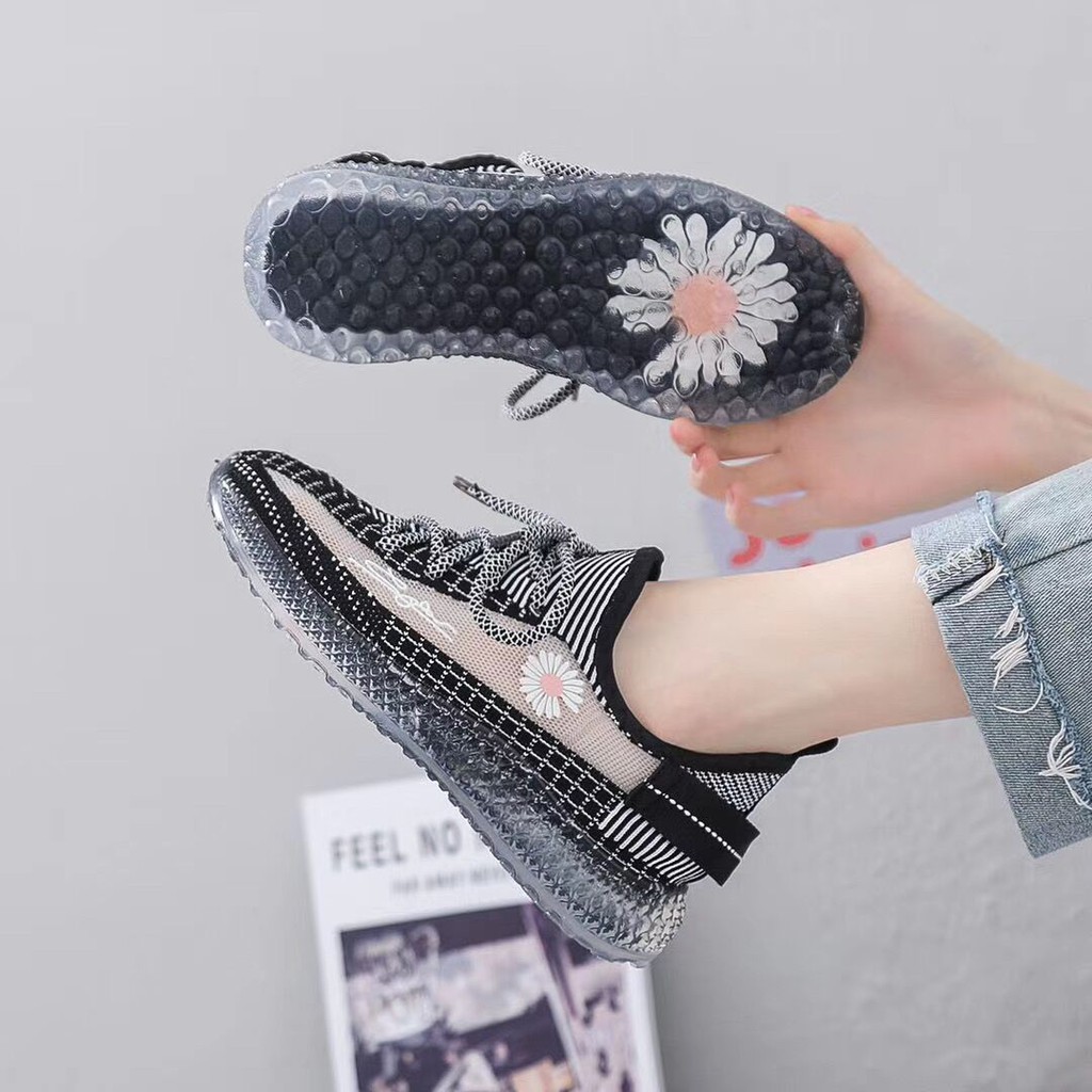 Sneakers Wanita Tali Sepatu Wanita impor lembut Tahan aus Non-slip Sol transparan Kain mesh bernapas-3