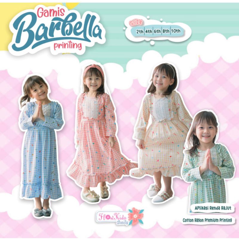 Gamis Anak Perempuan 2-10T Barbella Printing (zainkids) barbella flowkids rayon korean style tartan 